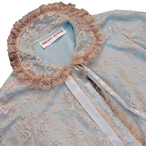 Vintage Odette Barsa Lace Blue Cream House Coat Bows Coquette Sleepwear Saks 5th